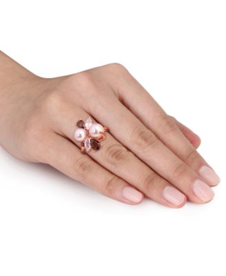 Cultured Freshwater Pearl (7-8.5mm) Multi-Gemstone (1-3/4 ct. t.w.) Ring in 18k Rose Gold-Plated Sterling Silver