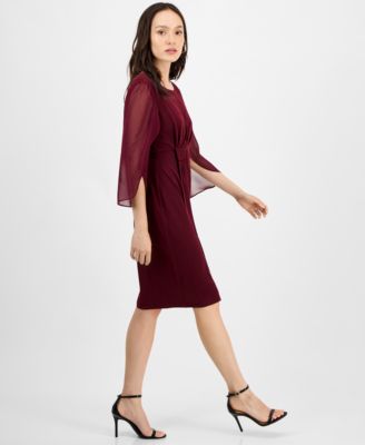 Petite Chiffon Cape-Sleeve Sheath Dress