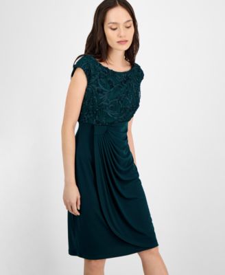 Petite Textured-Bodice Boat-Neck Cap-Sleeve Dress
