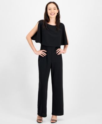 Connected - Petite Cape-Sleeve Round-Neck Wide-Leg Jumpsuit