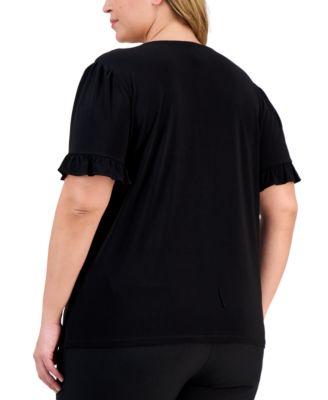 Plus Size Button-Front Flutter-Sleeve Top