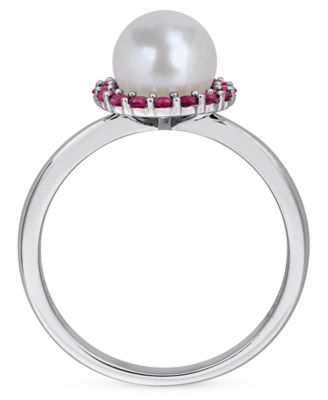 Cultured Freshwater Pearl (7-7.5mm) & Ruby (1/3 ct. t.w.) Ring in Sterling Silver