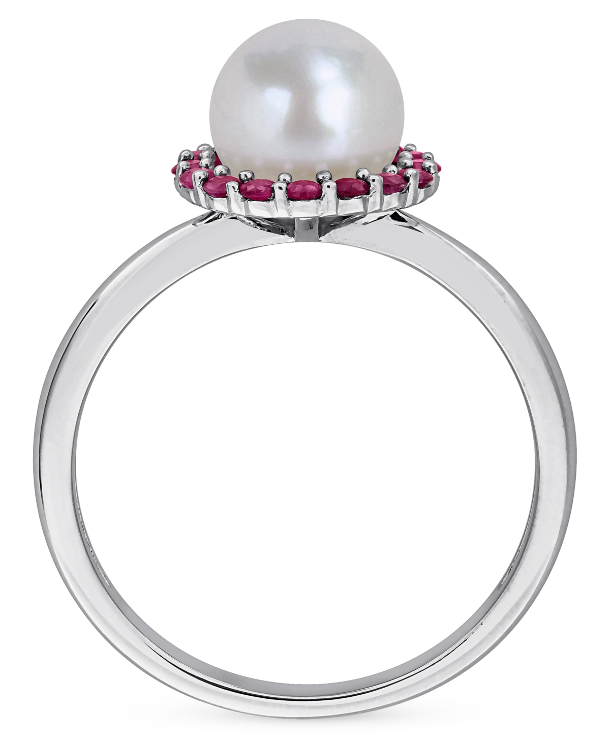 Macy's Cultured Freshwater Pearl (7-7.5mm) & Ruby (1/3 Ct. T.w.) Ring In Sterling Silver In Pink