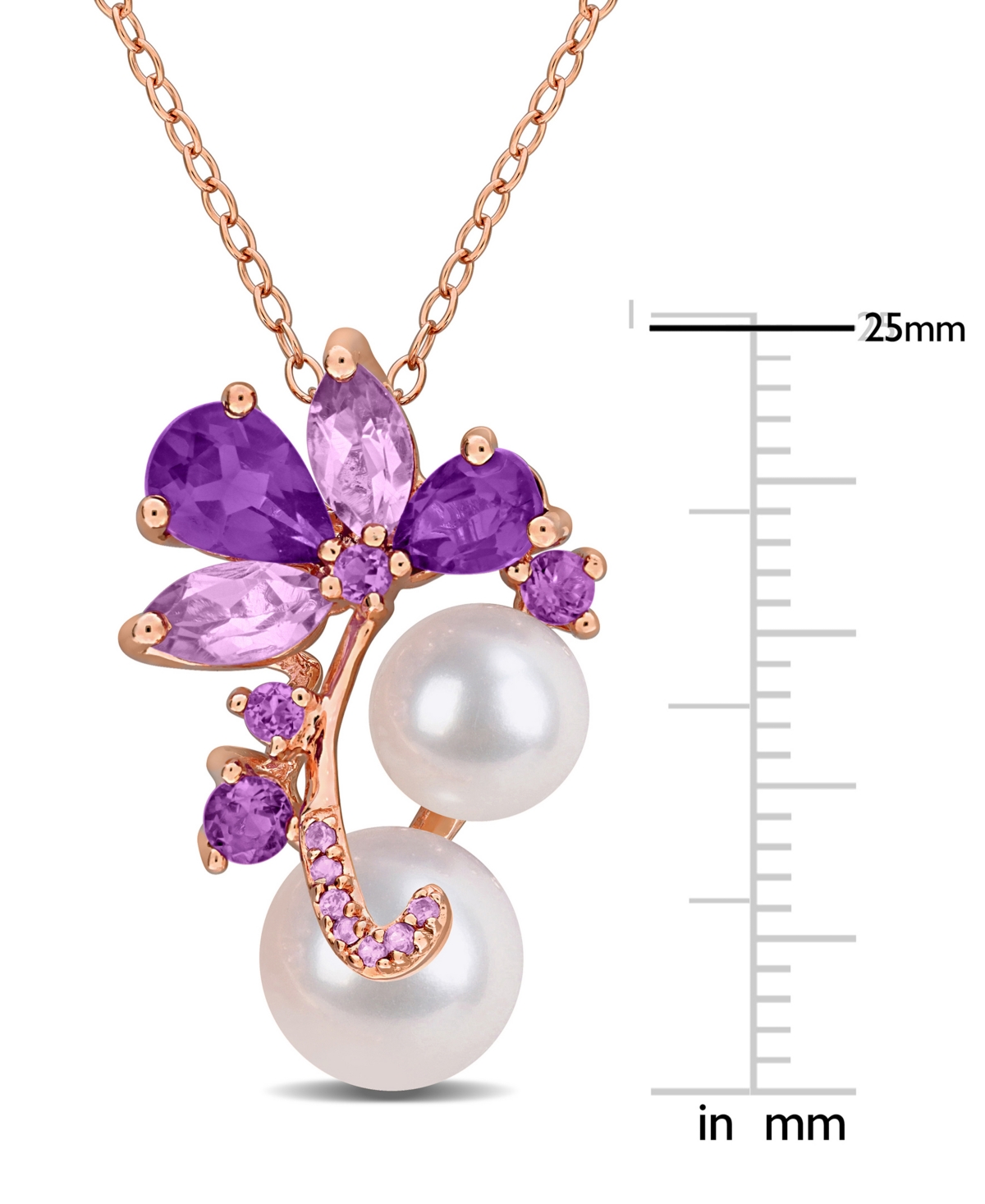 Macy's Cultured Freshwater Pearl (7 & 8-1/2mm) & Amethyst (5/8 Ct.t.w.) Cluster 18" Pendant Necklace In 18k In Purple