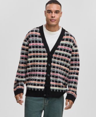 Mode of One - Men's Boxy-Fit Plaid V-Neck Cardigan