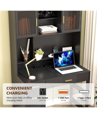 Office study computer desk with charging station and LED lights