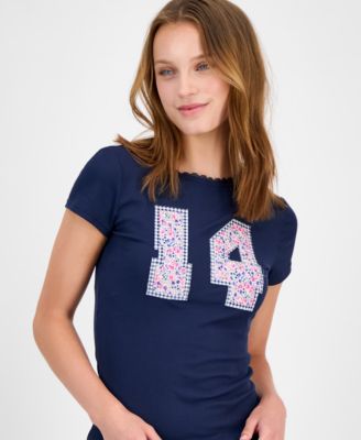 Juniors' Appliqu&eacute; Picot-Trim T-Shirt