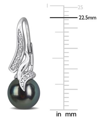 Cultured Tahitian Pearl (8-8.5mm) Diamond Accent Earrings in Sterling Silver