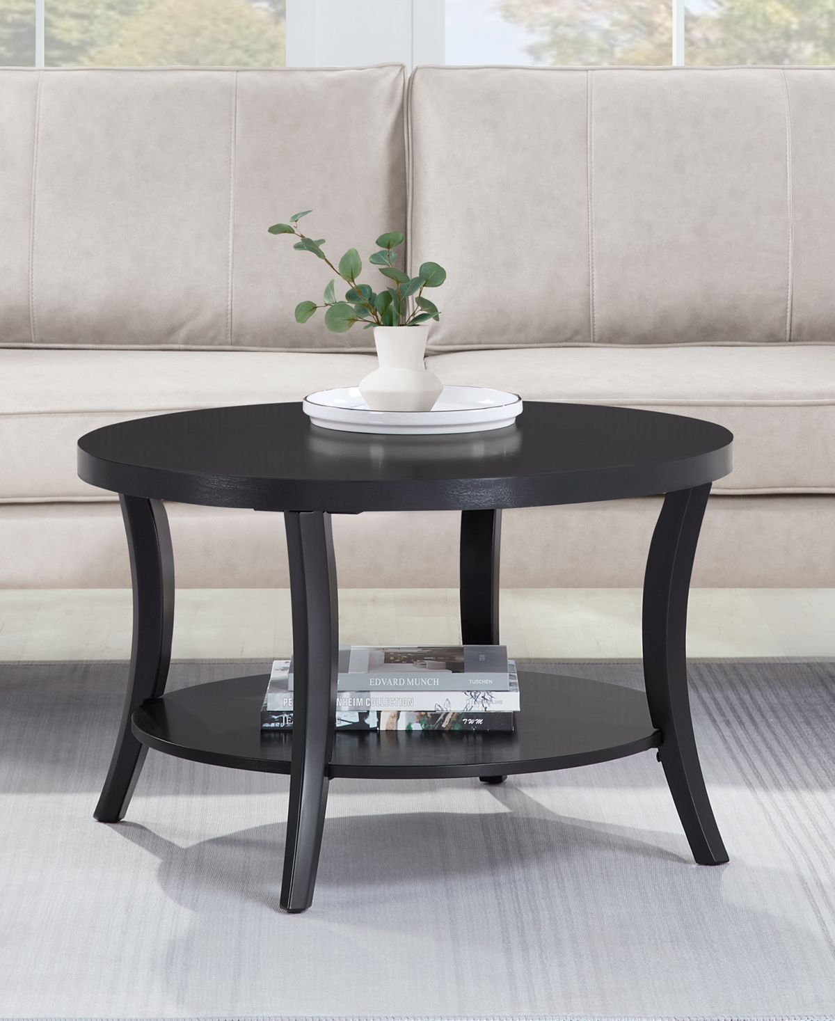 Convenience Concepts 30" Wood Charleston Round Coffee Table In Black