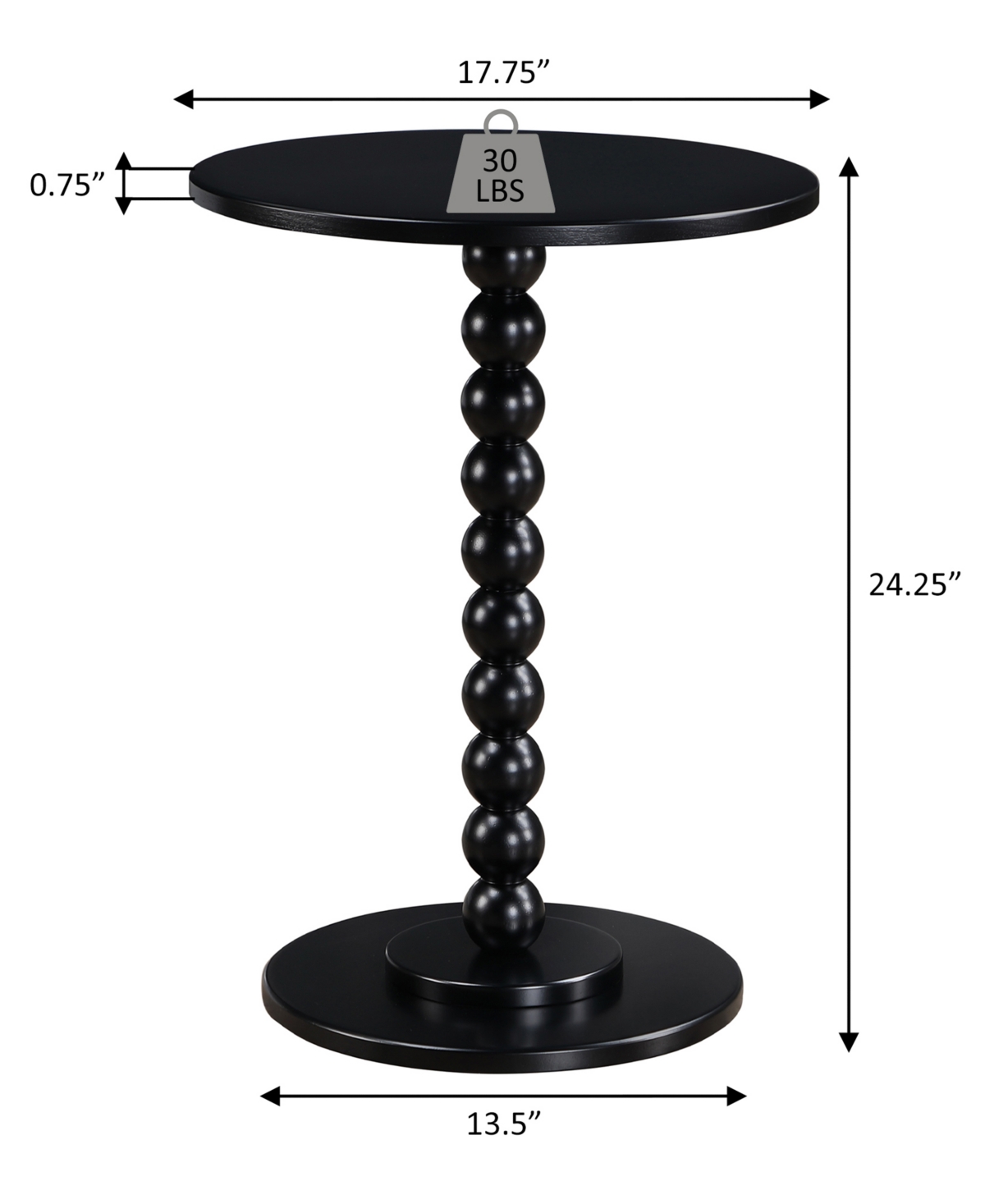 Convenience Concepts 17.75" Wood Classic Accents Venetian Islands Spindle Table In Black