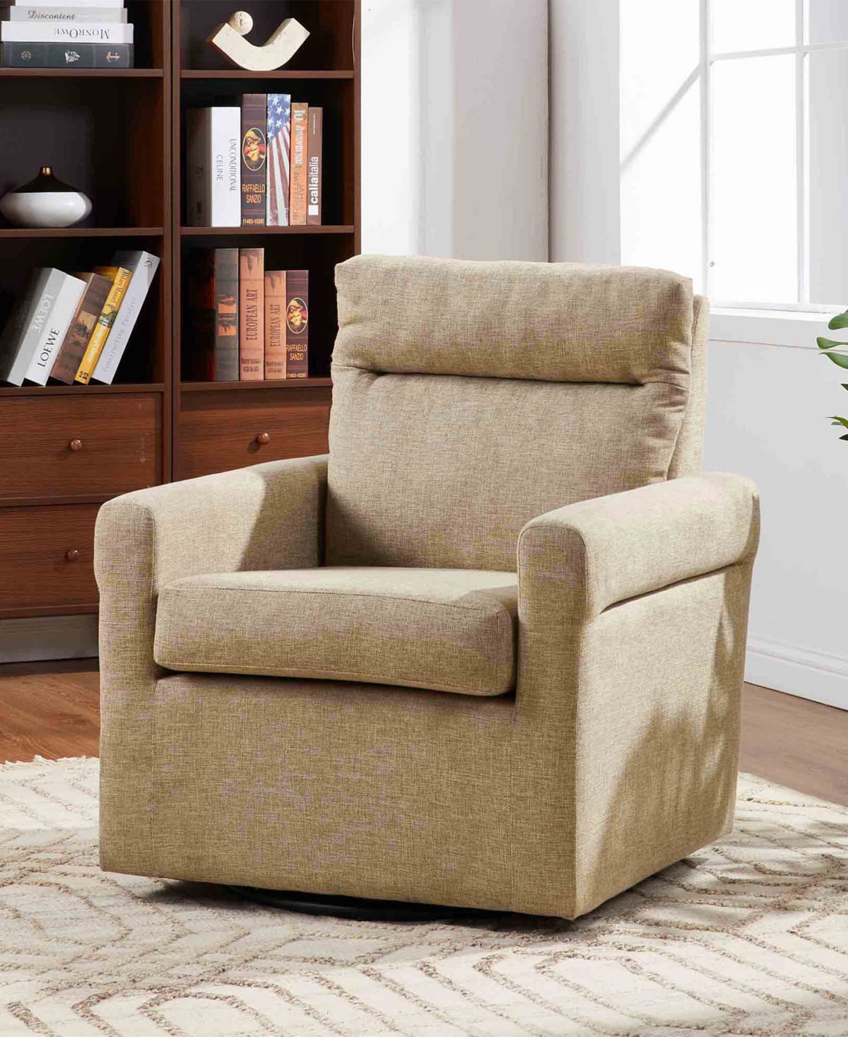 Convenience Concepts 29.75" Boucle Take A Seat Olivia Swivel Accent Armchair In Brown