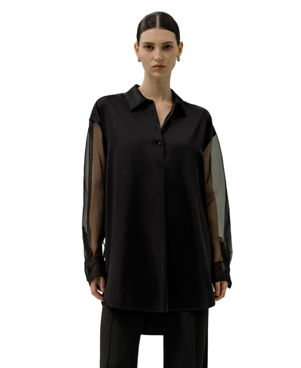 Lilysilk Women's Silk Blouse with Organza Sleeves