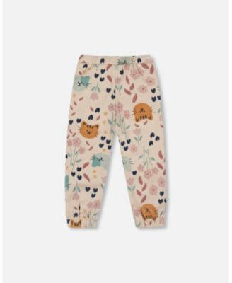 Girl Glittering French Terry Sweatpant Beige Cat Print - Toddler|Child