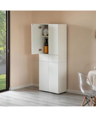 Multi-Functional Kitchen Pantry Cabinet 66-Inch with 4 Doors, Adjustable Shelves and Drawer for Freestanding Storage