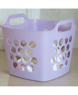 Flexible Plastic Carry Laundry Basket Holder Square Storage Hamper with Side Handles, Purple