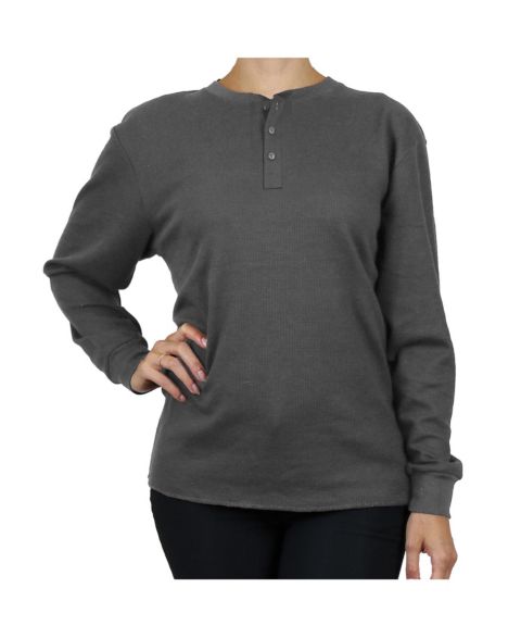 Женская рубашка Galaxy By Harvic Loose Fitting Waffle-Knit Henley Thermal, цвет: Угольный