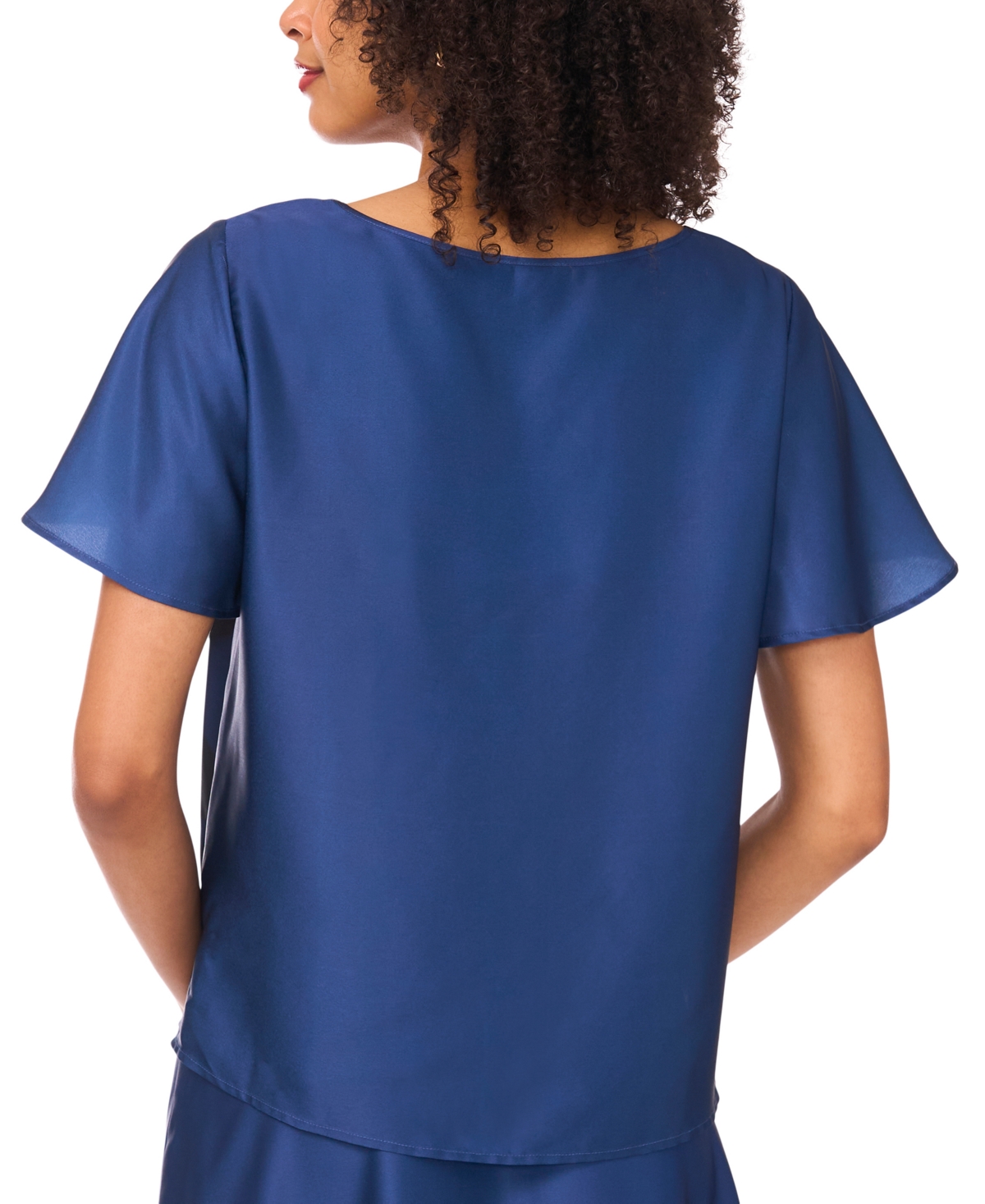 Vince Camuto Flutter Sleeve Round Neck Blouse In Blue