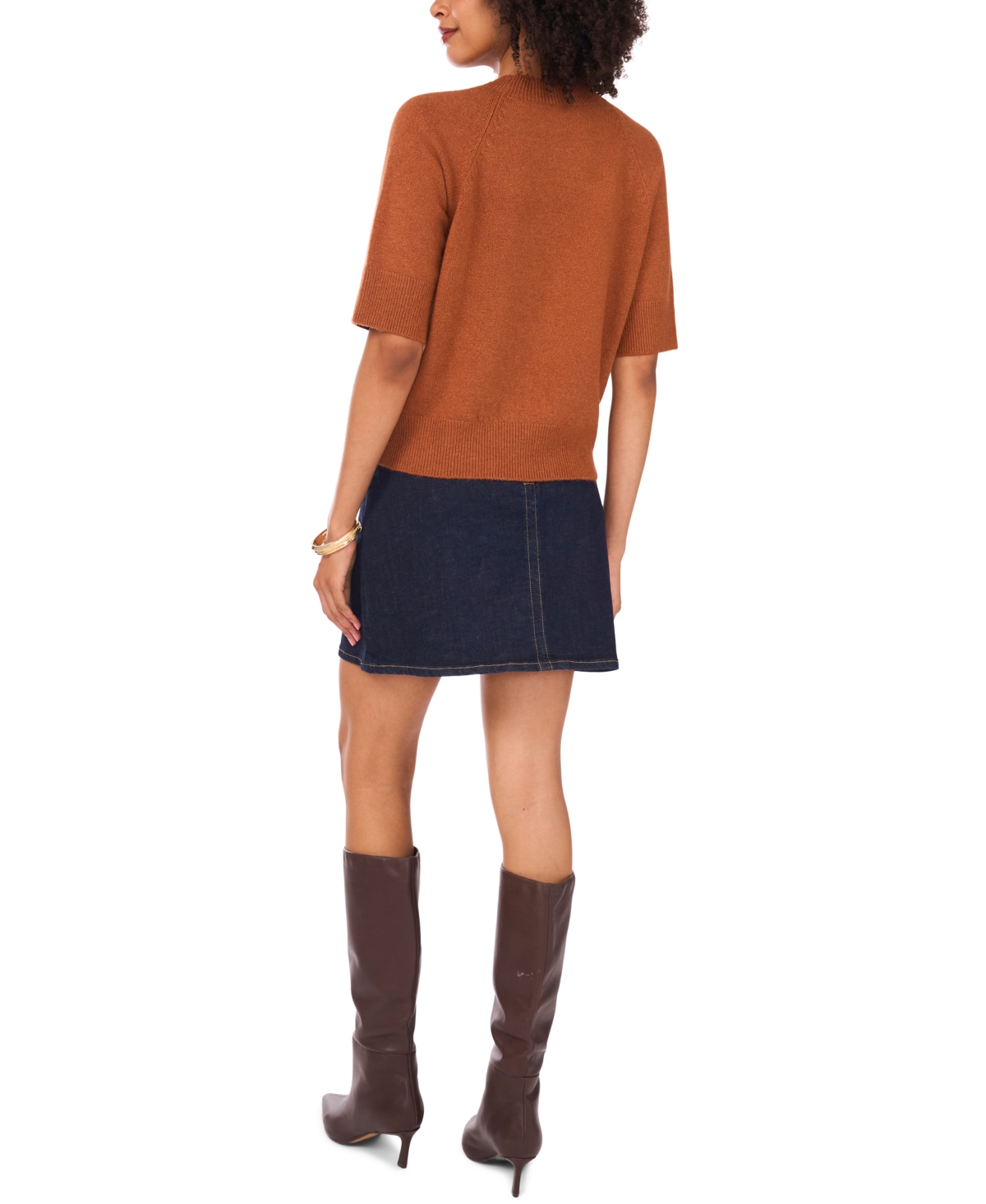 Vince Camuto Women's Cozy Mock Neck Short-sleeve Sweater In Brown