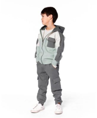 Boy Fleece Sweatpants with Cargo Pockets Gray Green - Child