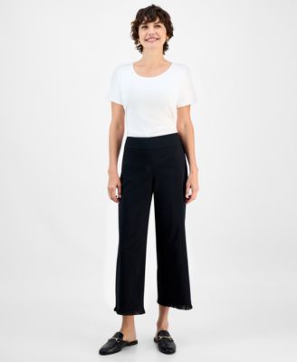 Petite Fringe-Hem Pull-On Capri Pants