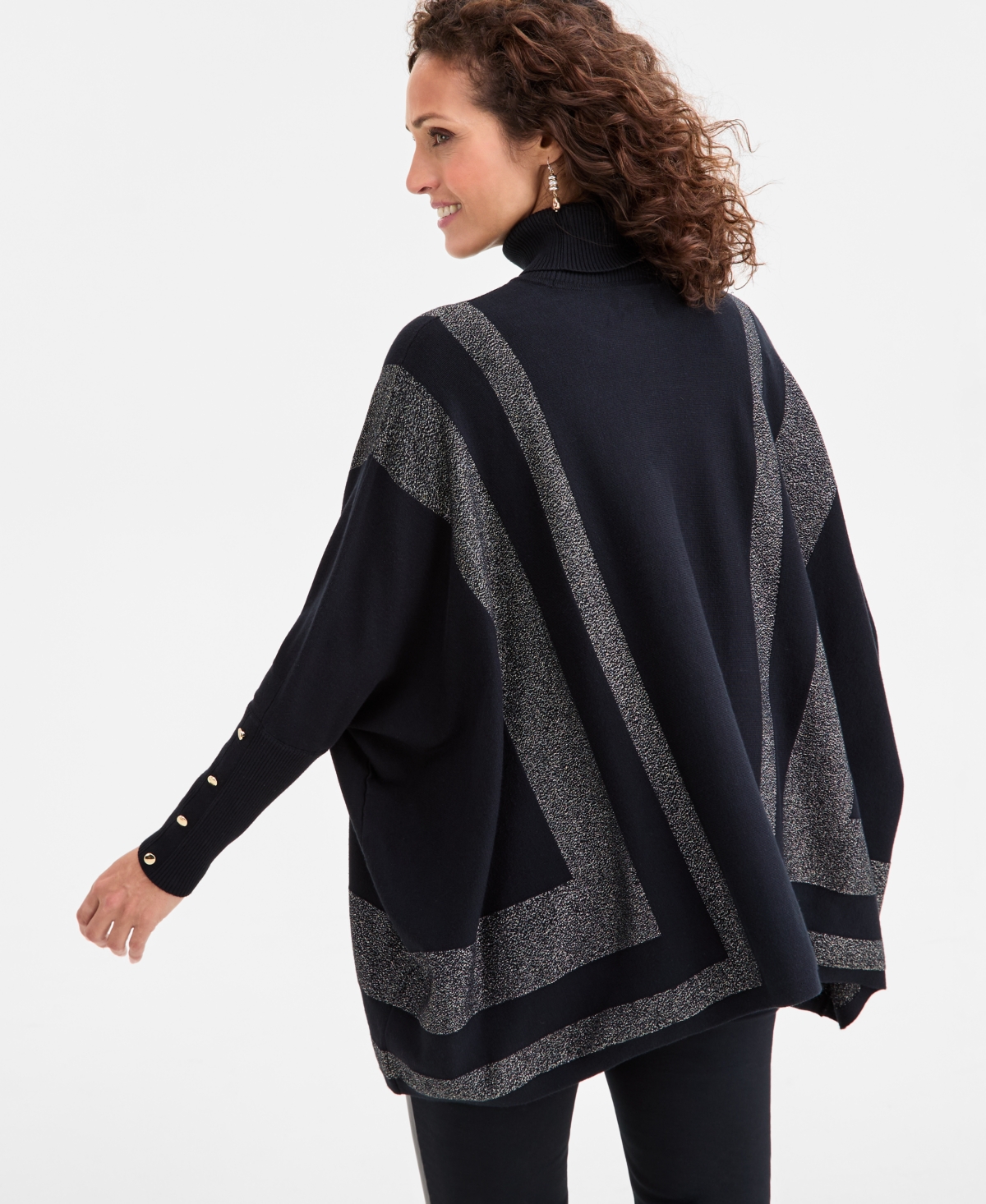 Jm Collection Women's Turtleneck Long-sleeve Poncho Sweater, Macy's Exclusive In Black