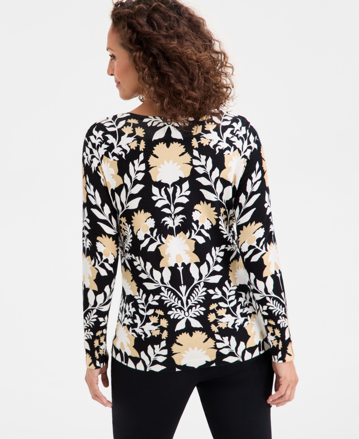 Jm Collection Women's Printed Crewneck Sweater, Macy's Exclusive In Multi