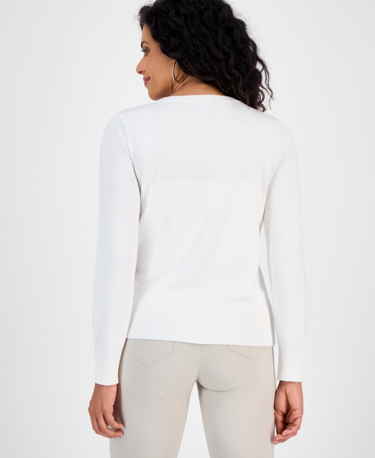 Jm Collection Women's Fran Solid Novelty Long Sleeves Sweater, Macy's Exclusive In White