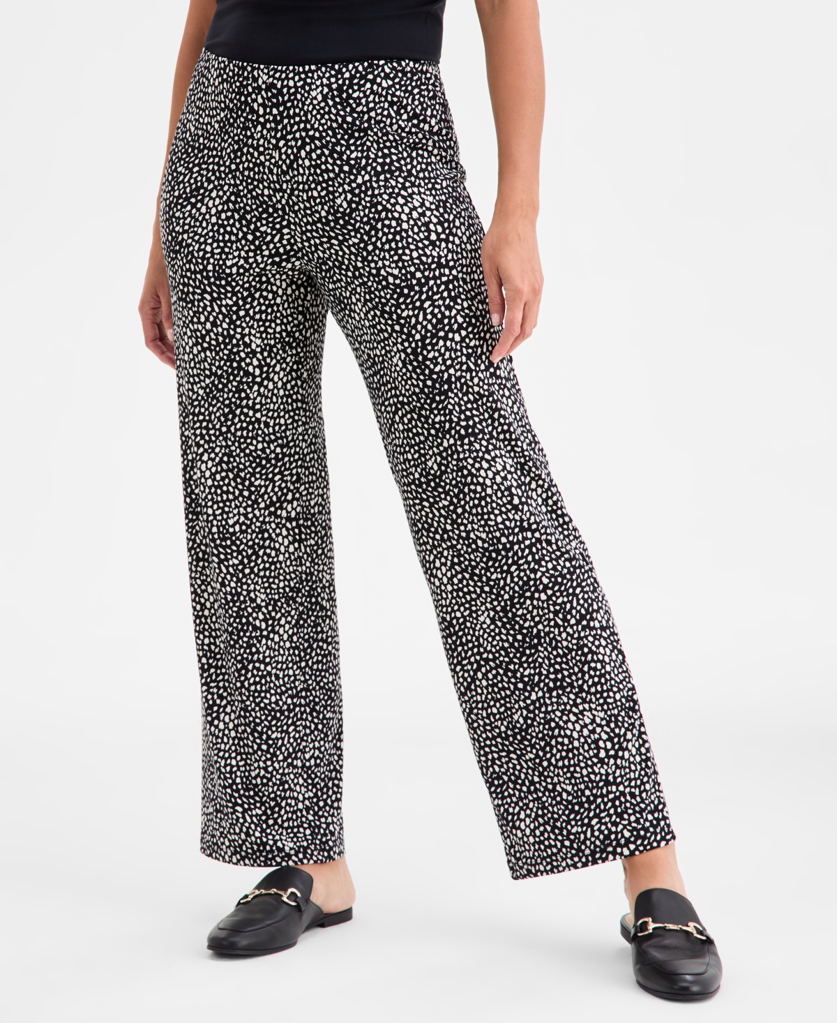 Jm Collection Women's Printed Knit Pull-on Pants, Macy's Exclusive In Black