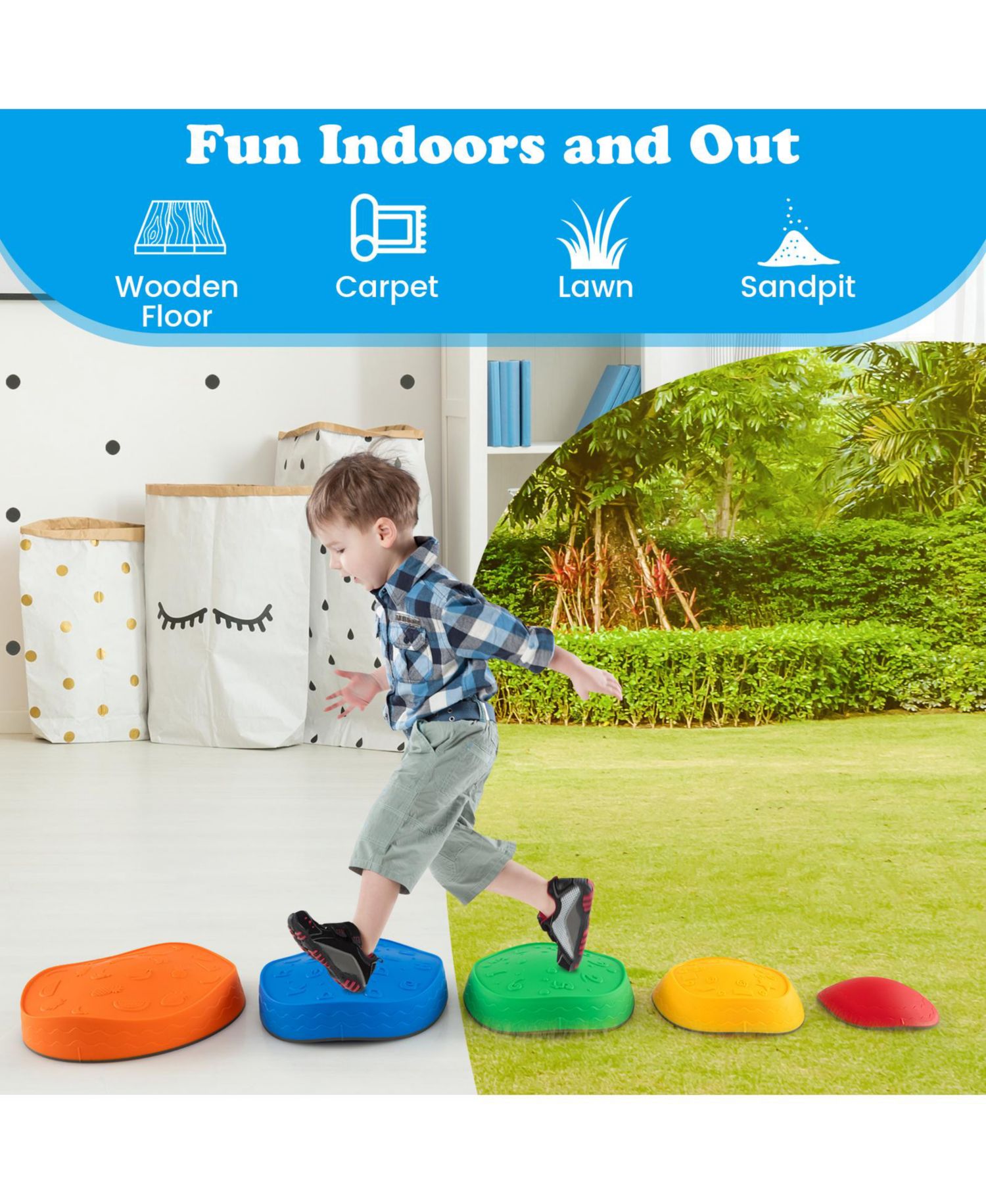 5 Pcs Kids Stepping Stones w/ Non-Slip Edge Sensory Toy for Indoor/Outdoor Play