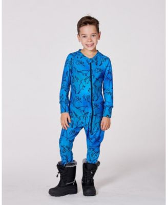 Toddler Boys One-Piece Thermal Underwear Blue Gradient Dinosaur Print - Toddler|Child