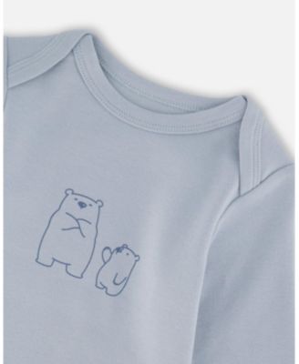 Baby Boy Cotton Onesie and Overalls Set Blue Leaf Print - Baby