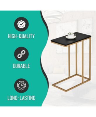 C-Shaped End Table Side Table for Sofa and Bed Couch Table TV Tray for Bedroom and Living Room (Gold/Black)