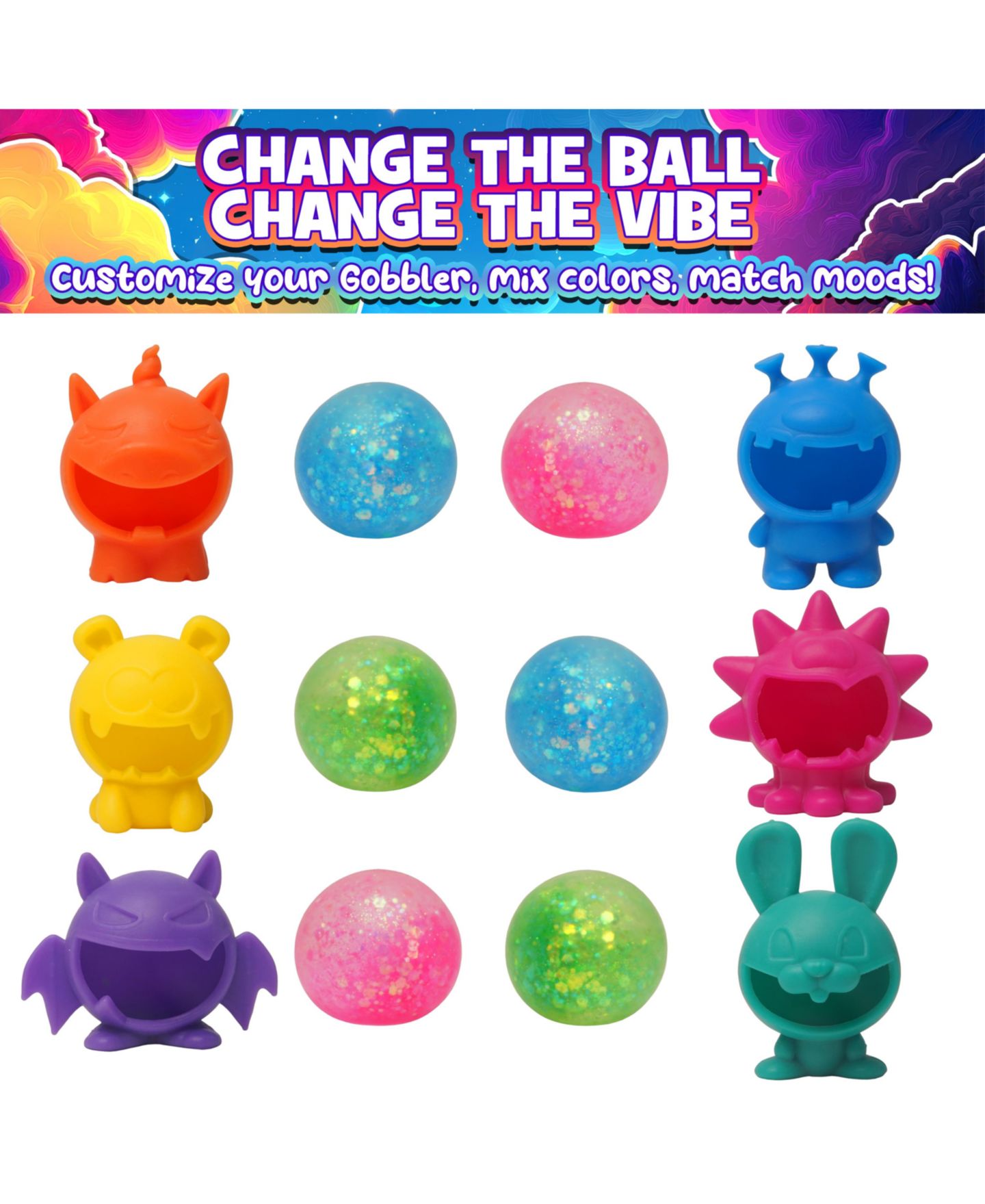 Игрушки-антистресс Power Your Fun Glitter Gobblers, набор из 6 шт., от 3 лет — фото 3