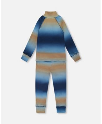 Boy Two-Piece Thermal Underwear Set Blue and Beige Gradient - Toddler|Child