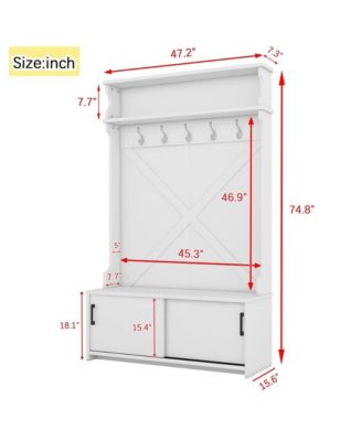 3-in-1 Entryway Hall Tree Storage Bench w/ Coat Racks & Shoe Bench & Cabinet
