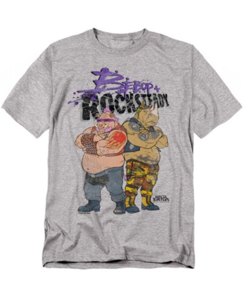Мужская футболка Teenage Mutant Ninja Turtles Big & Tall Out Of The Shadows Bebop And Rocksteady Standing, цвет: Меланжевый