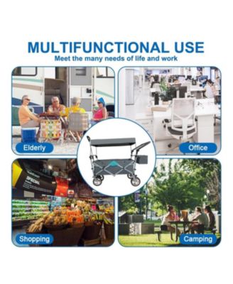 Push & Pull Utility Folding Wagon with Removable Canopy gray