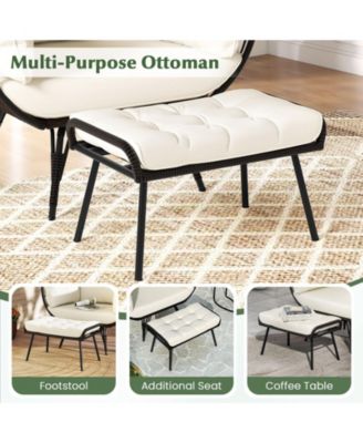 2 PCS Patio Wicker Lounge Basket Set Oversized Egg Chair w/ Soft Cushions