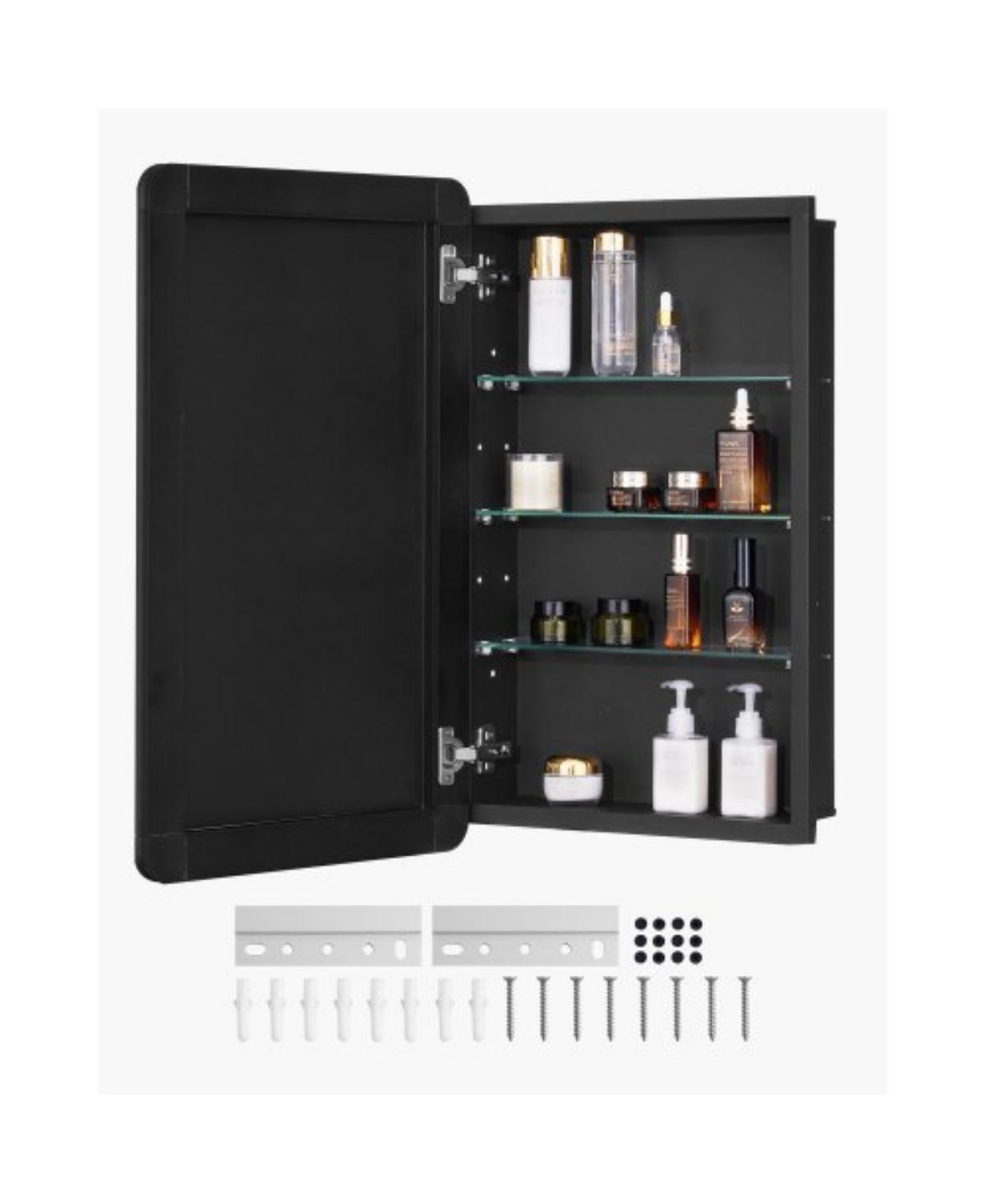 Mirror Medicine Cabinet with Adjustable Interior Shelves for Bathroom Organization - Black