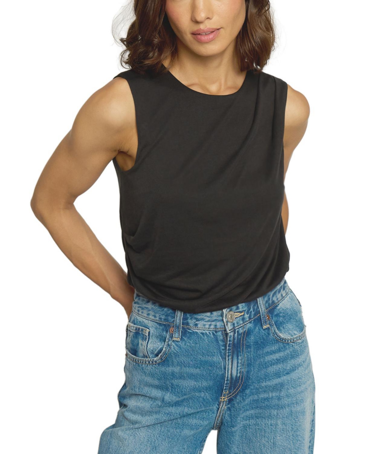 Women's Cupro Pleated Tank Top - Black