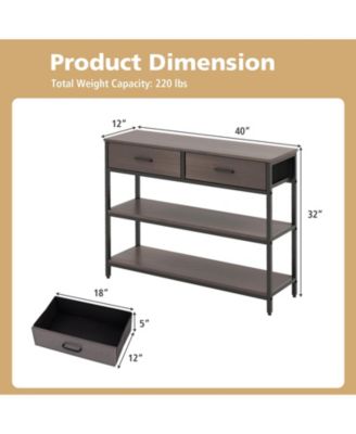 Console Table with Folding Fabric Drawers for Entryway