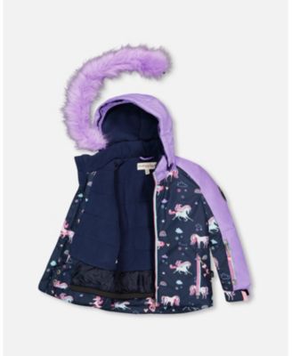 Girl Two-Piece Play Snowsuit with Printed Colorblocked Jacket Lavender - Toddler|Child