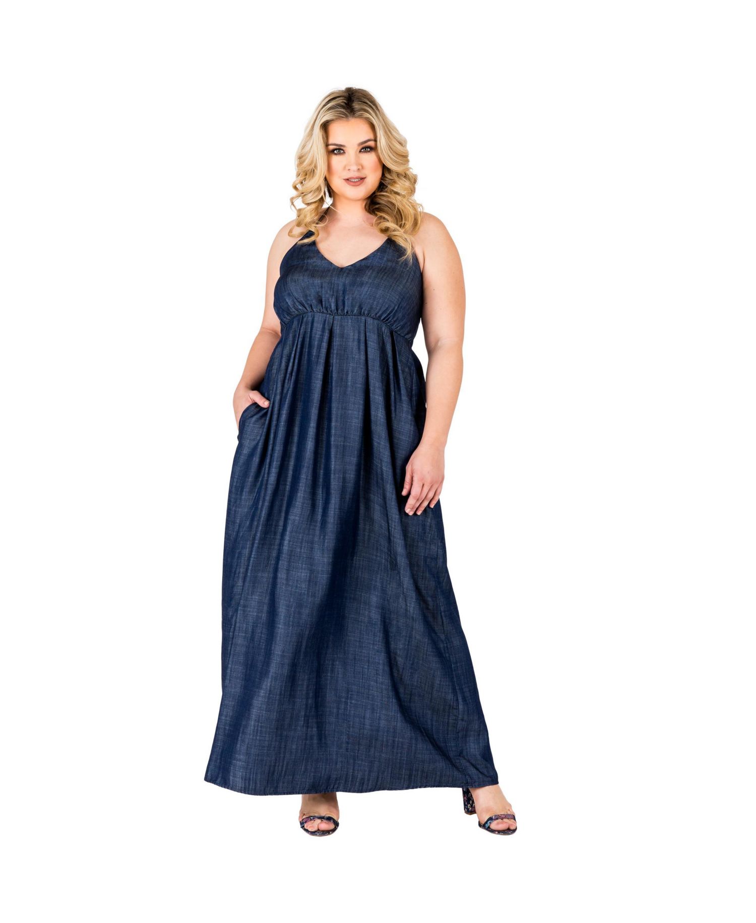 Plus Size Tencel Denim Halter Neck Maxi Slip Dress