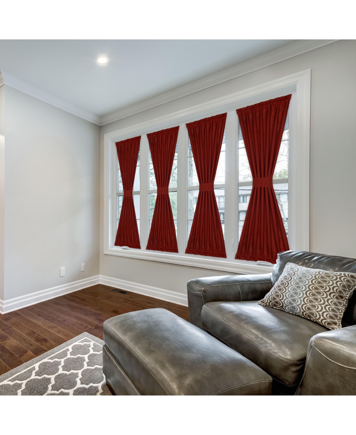 Country Farmhouse Living Solid Colored Semi Sheer Single Door Curtain Panel With Tieback - 25 in. W x 40 in. L - Burgundy
