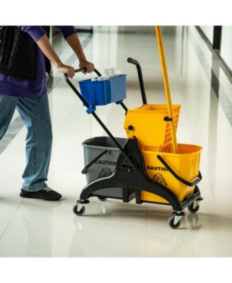 2 x 6.9 Gallon/26L Wringer Bucket Cart w/ Side Press Wringer, Mop Holder