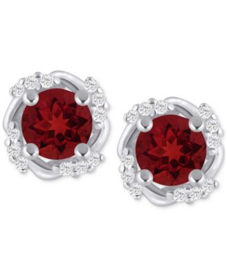 Gemstone and Diamond Framed 1/3" Stud Earrings in 14K White Gold (also in 14K Yellow Gold)