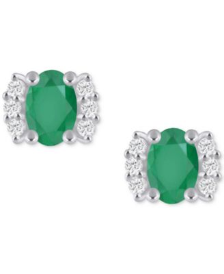 Emerald (1 ct. t.w.) & Diamond (1/6 ct. t.w.) Bracket Stud Earrings in 10k Gold 