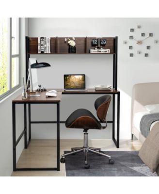 Industrial L-Shaped Desk Bookshelf 55 Inch Corner Computer Gaming Table