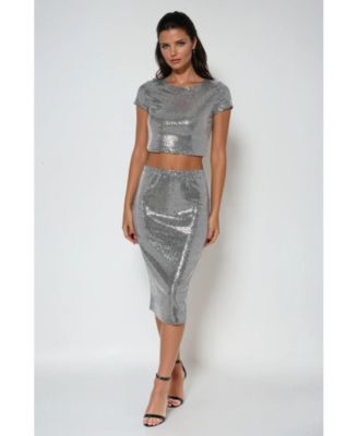 Women's Two Piece Disco Dot Top With Midi Skirt