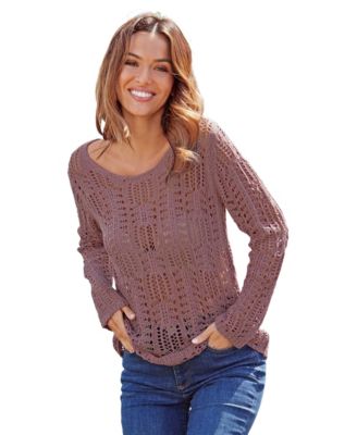Women's Scoop Neck Open Knit Pullover Sweater